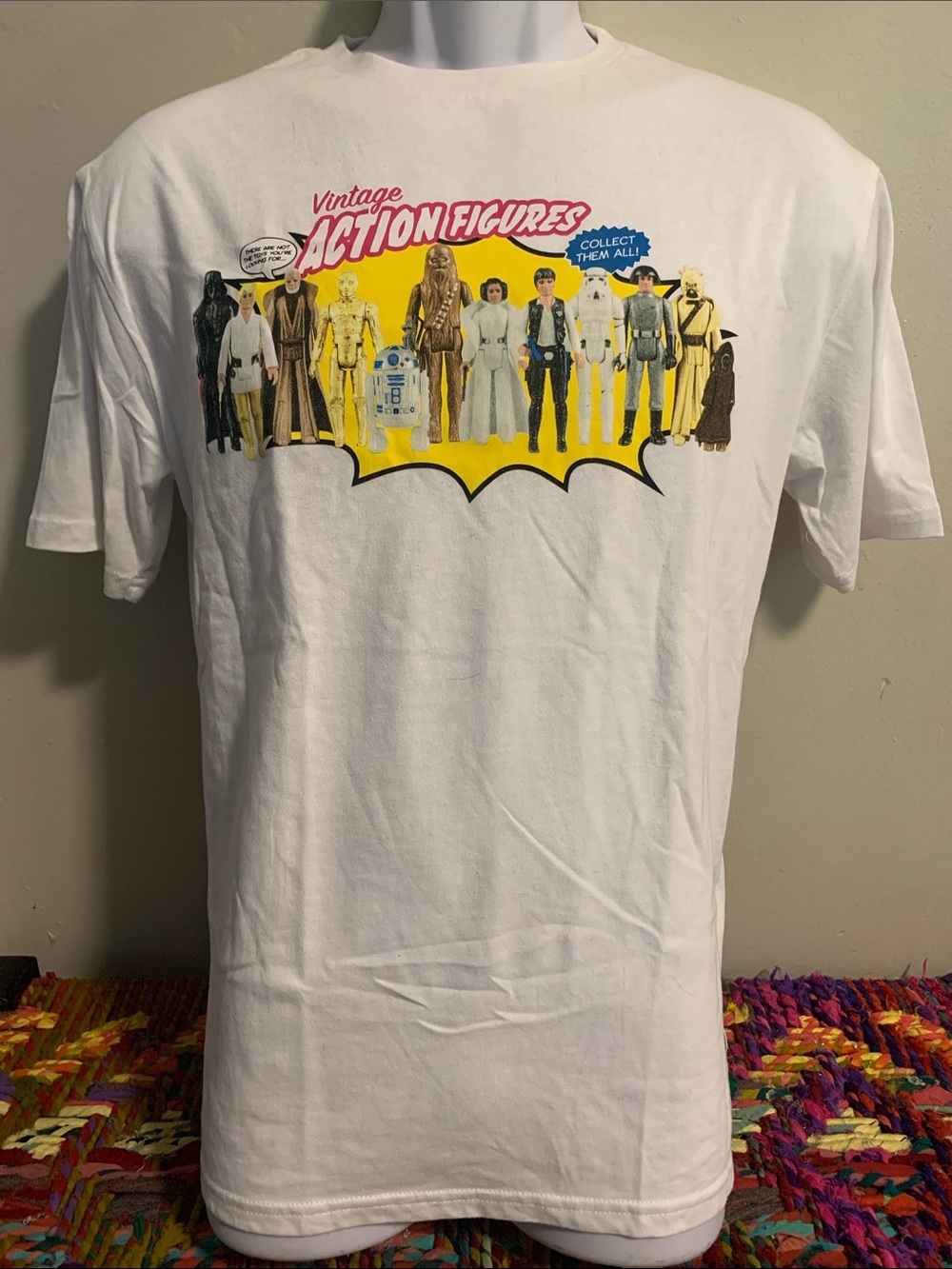 Star Wars White Vintage Style Action Figures Graphic Tee Size Large